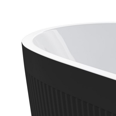 59" Gloss Black Acrylic Freestanding Bathtub with Pleated Design