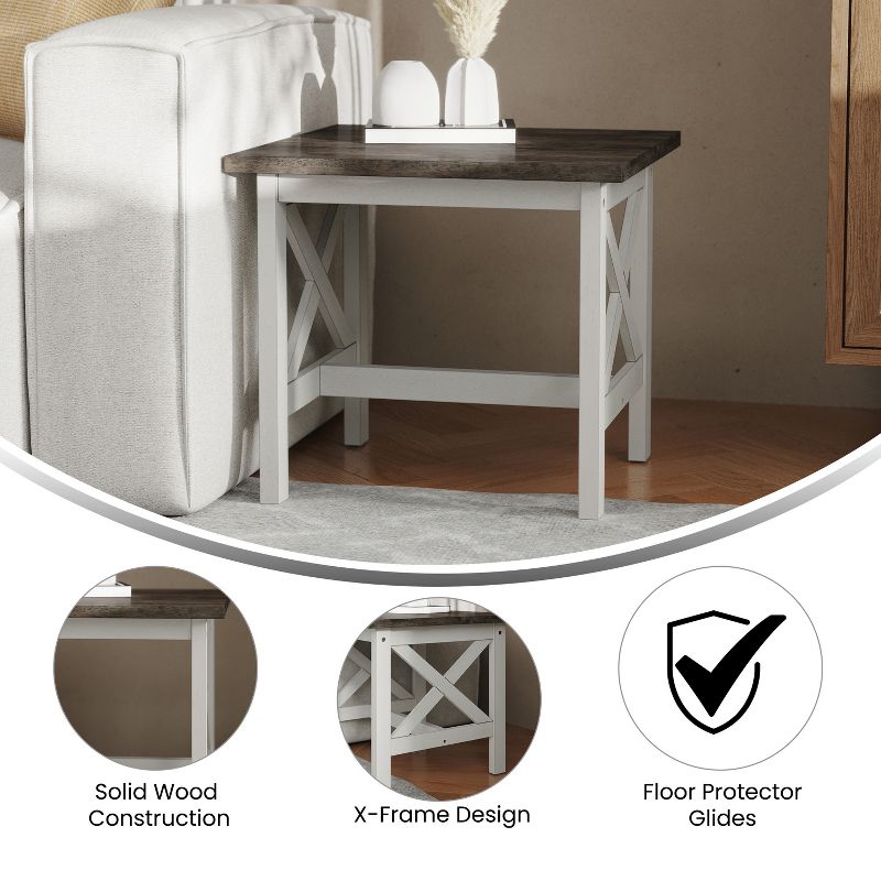 Flash Furniture Jasper Farmhouse Style Solid Wood End Table with Traditional Crisscross Accents, 5 of 11