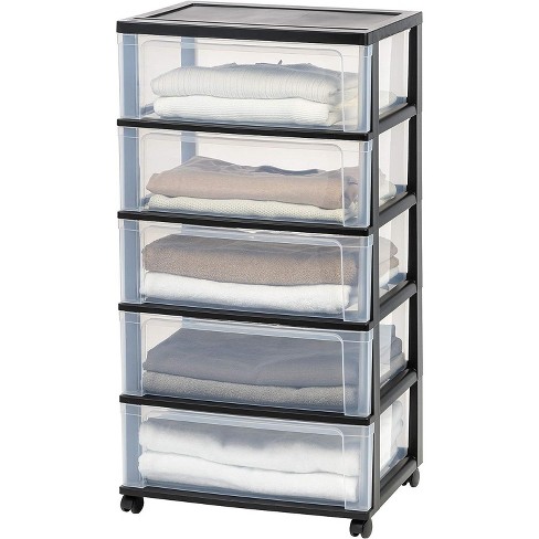 IRIS USA 5 Drawers Plastic Wide Chest Storage with Casters, Black