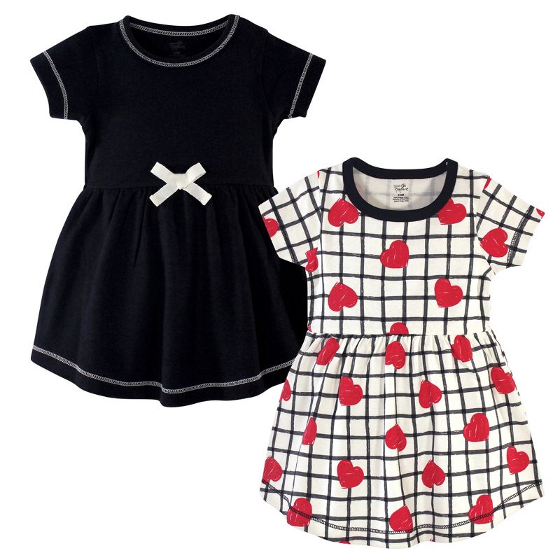 Touched by Nature Baby and Toddler Girl Organic Cotton Short-Sleeve Dresses 2pk, Black Red Heart, 1 of 5