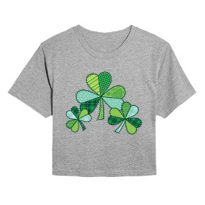 Women's Instant Message Patchwork Shamrock Cropped Graphic T-Shirt