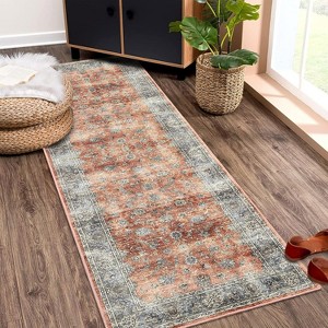 Runner Rug Machine Washable Vintage Floral Hallway Runner Rug Non Slip Low Pile Distressed Area Rugs for Entryway Hallway Kitchen Laundry Room - 1 of 4