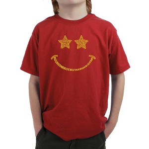 LA Pop Art Boy's Word Art T-shirt - Rockstar Smiley Red Small - 1 of 4