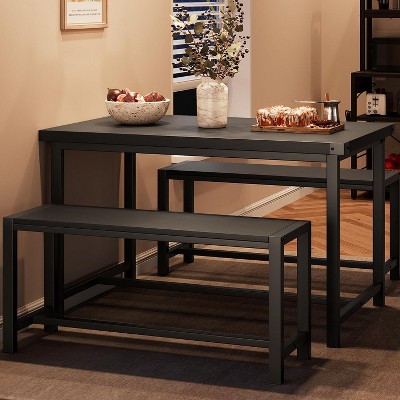 Kitchen Table with Benches, Rectangular Dining Room Table Set for 4, 3 Piece Set for Small Space