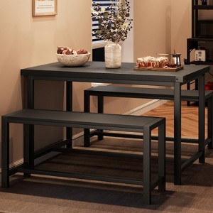Kitchen Table with Benches, Rectangular Dining Room Table Set for 4, 3 Piece Set for Small Space - 1 of 4
