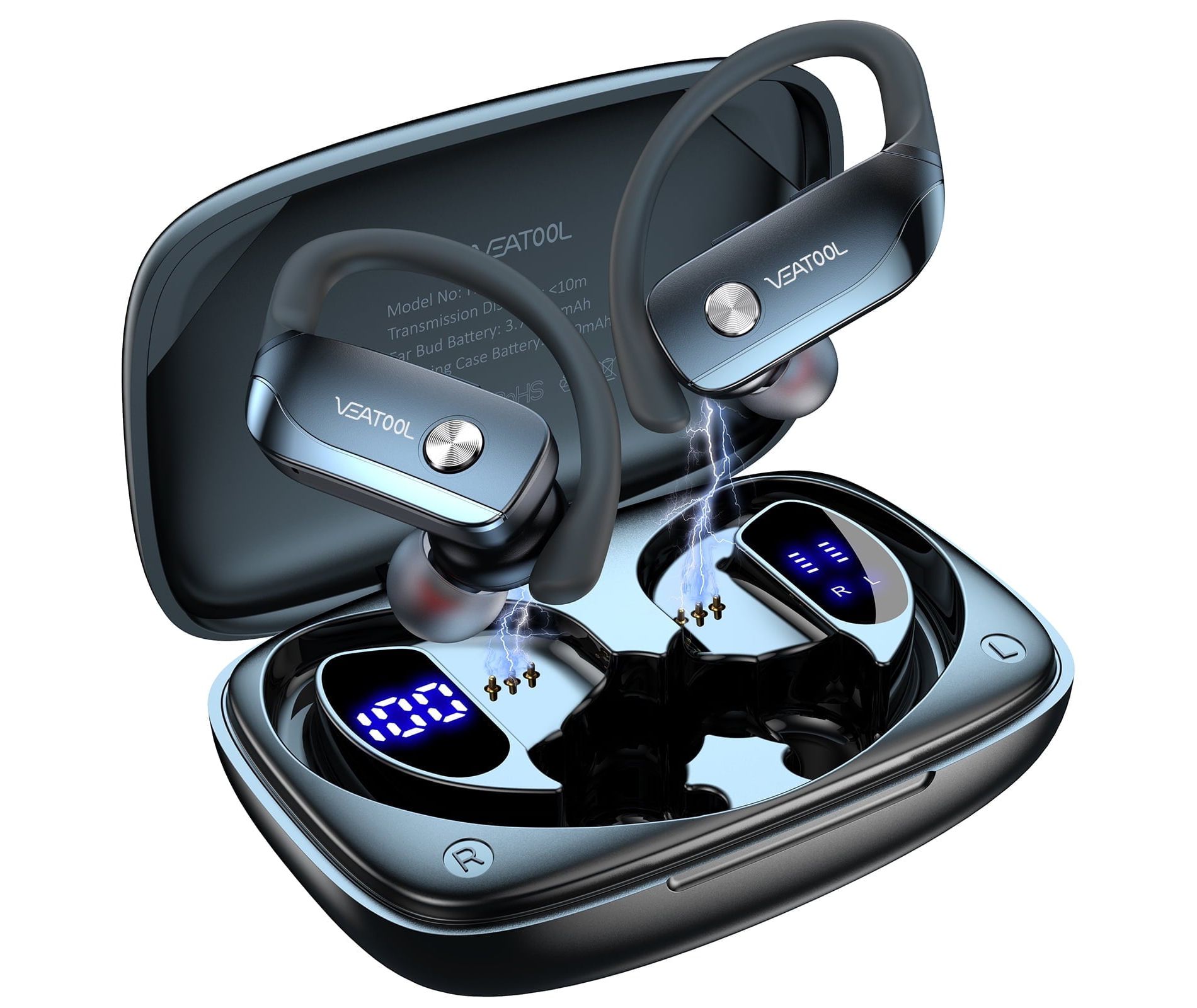 VEAT00L Wireless Earbuds Bluetooth Headphone Sport, Bluetooth 5.4 Earbud, 72Hrs Earphone with Earhook, Mic.