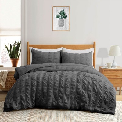 Peace Nest 3 Piece Pintuck Pinch Pleat and Seersucker Bubble Ruffled Chic and Tufted Clipped Comforter Set