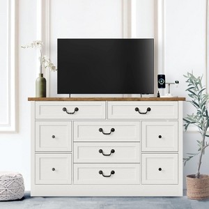 GAOMON Farmhouse 9 Drawer Dresser with Charging Station, 54" Wide Wood Dresser with Metal Handle, Vintage TV Stand, Chest of Drawers - 1 of 4