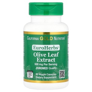 Olive Leaf Extract 500 mg, 18% Oleuropein, Processed in Spain, 3rd Party Tested European Quality, 60 Veggie Capsules, California Gold Nutrition - 1 of 3