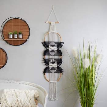 Cotton Macrame Handmade Intricately Weaved Wall Decor with Fringe Tassels Black - Olivia & May