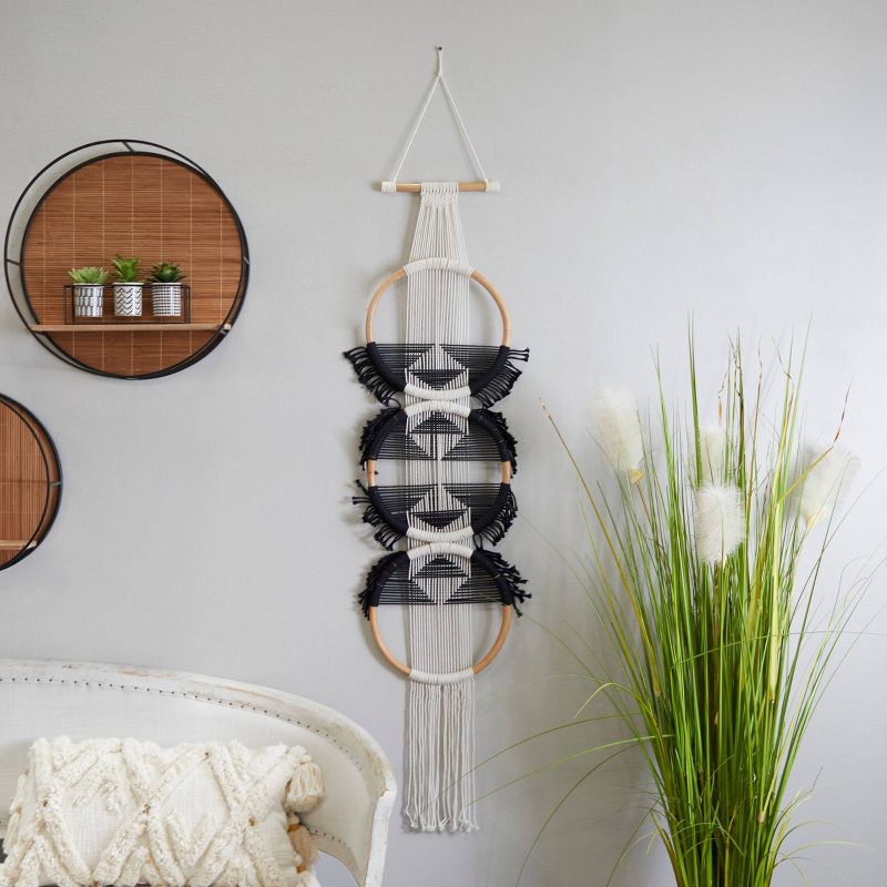 Cotton Macrame Handmade Intricately Weaved Wall Decor with Fringe Tassels Black - Olivia &#38; May, 1 of 9