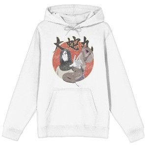 Naruto Shippuden Orochimaru, Snake, Red circle with wave patterns, Kanji text "Orochimaru" on White Adult Hoodie - 1 of 4