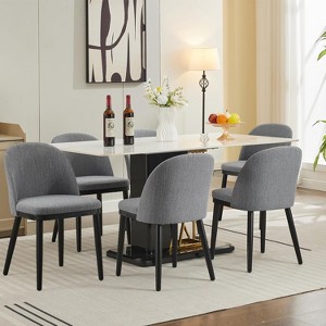 Dining Chairs, Modern Fabric Kitchen Side Chairs with Thick Cushions and Wood Legs - 1 of 4