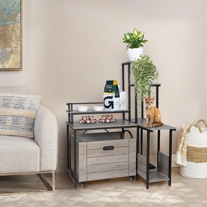 Cat Litter Box Enclosure Furniture with Plant Stand - Hidden Litter Box Cabinet End Table with Pull-Out Tray - 1 of 4