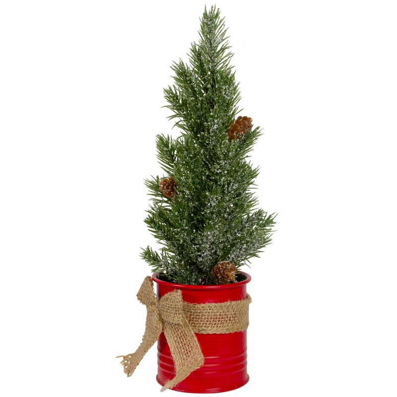 Northlight 1 FT Frosted Upswept Mini Pine Christmas Tree in Red Tin Pot - Unlit, 5 of 6