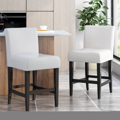 Lopez Contemporary Ivory Leather and Wood Counterstools, Set of 2