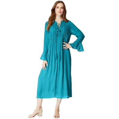 Roaman's Women's Plus Size Ruffle Pintuck Crinkle Dress
