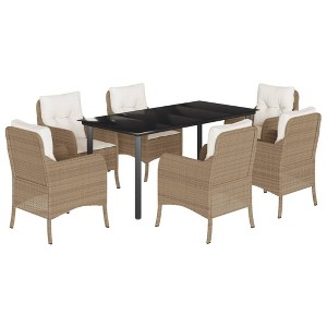 vidaXL Garden Dining Set Beige Poly Rattan 6-seater Removable Covers - 1 of 4