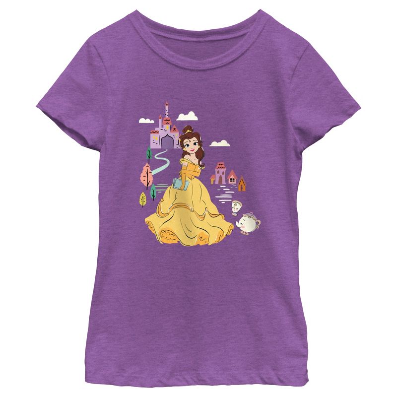 Girl's Beauty and the Beast Cartoon Belle T-Shirt, 1 of 5