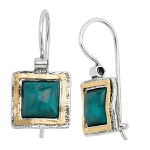 Silpada 'Emerald Lake' Compressed Turquoise Drop Earrings in Sterling Silver & 14K Gold Plate - 1 of 4