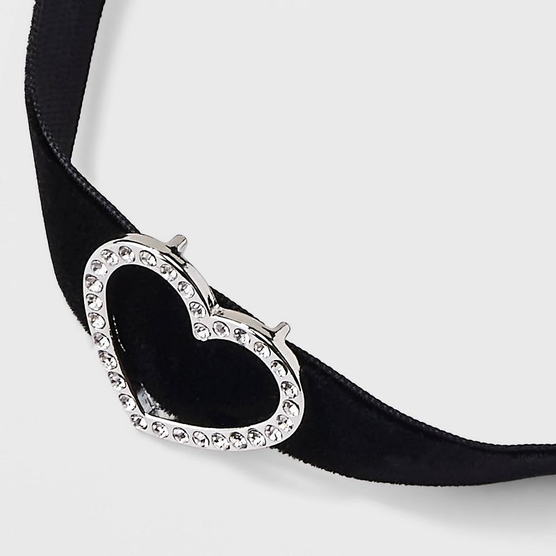 Pave Heart with Wide Trim Cubic Zirconia Choker Necklace - Wild Fable&#8482; Black, 6 of 7
