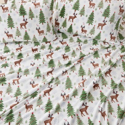 Queen Deer Trees and Snow Velvet Plush Fleece Sheet Set