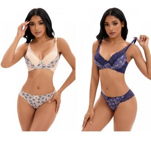 INSPIRE CHIC 2 Pcs Women's Floral Mesh Push-Up Underwire Lace Bra and Underwear Sets - 1 of 4