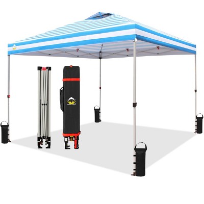 CROWN SHADES 10x10 Pop Up Canopy - Beach Tent with One Push Setup - Easy Outdoor Sun Shade for Events, Parties, Camping - Gazebo with STO-N-Go Cover Bag, Silver Coated Top