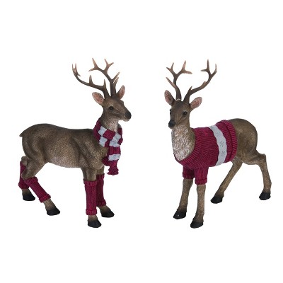 Transpac Resin 10 in. Multicolor Christmas Standing Sweater/Scarf Reindeer Figurine Set of 2