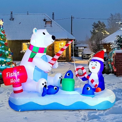 Paaaawaters 6 FT Long Christmas Inflatable Penguin & Polar Bear Decoration, Blow Up Yard Decoration