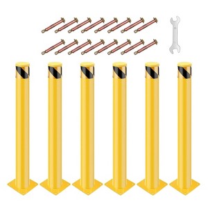 42 Inch Heavy Duty Safety Bollards Yellow Steel Posts 4.5 Inch Diameter with 16 Anchor Bolts - 1 of 4