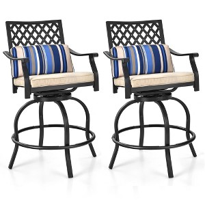 Tangkula 2PCS Patio Swivel Chairs Outdoor Bar Height Chair Set w/ Cushions & Lumbar Pillows - 1 of 4