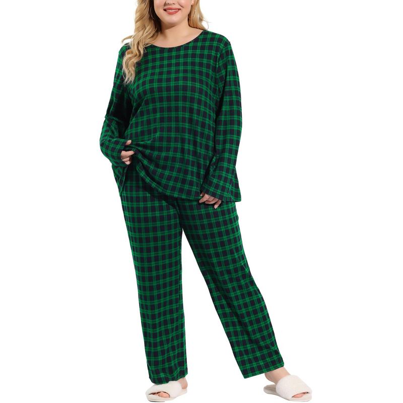 Agnes Orinda Women's Plus Size Nightgown Pajama Sets Buffalo Plaid Check Side Pocket Elastic Waist Relaxed Fit Sleepwear Pajamas, 1 of 7