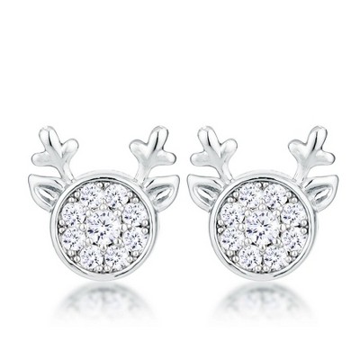 ShineHigh Holiday Reindeer CZ Stud Earrings – 18k Rose Gold, Goldtone & Rhodium-Plated Options – Sparkling Round Solitaire Design for Festive Cheer