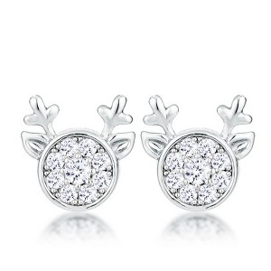 ShineHigh Holiday Reindeer CZ Stud Earrings – 18k Rose Gold, Goldtone & Rhodium-Plated Options – Sparkling Round Solitaire Design for Festive Cheer - 1 of 1