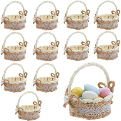 Bright Creations 12 Pack Mini Woven Baskets with Handles for Treats and Easter Decor (2.5 x 3 Inches)