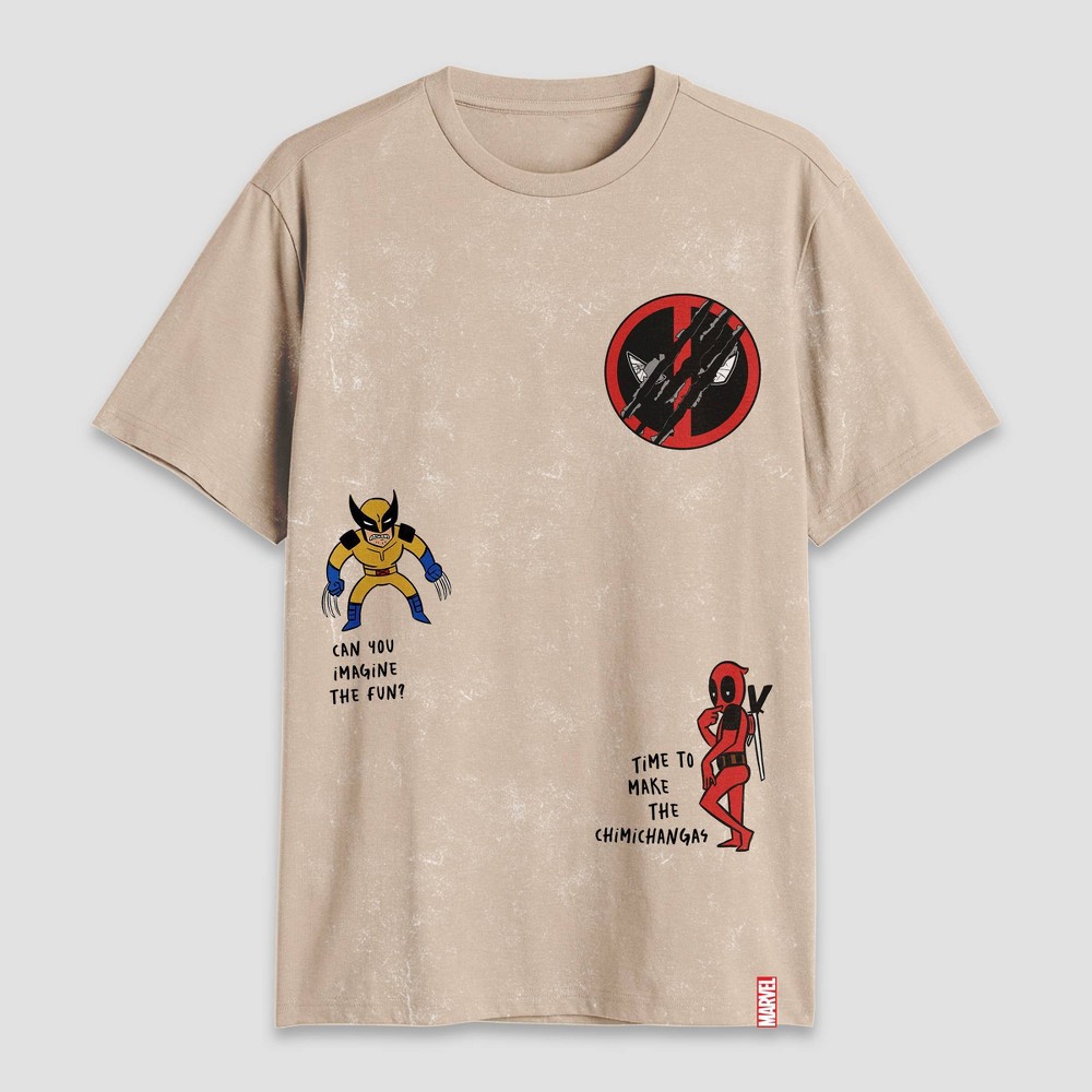 Mens Marvel Deadpool 3 hort leeve Graphic T-hirt - Light Brown