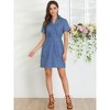 Allegra K Women's Turndown Collar Chambray Solid A-Line Shirt Denim Dress with Pockets - 3 of 4