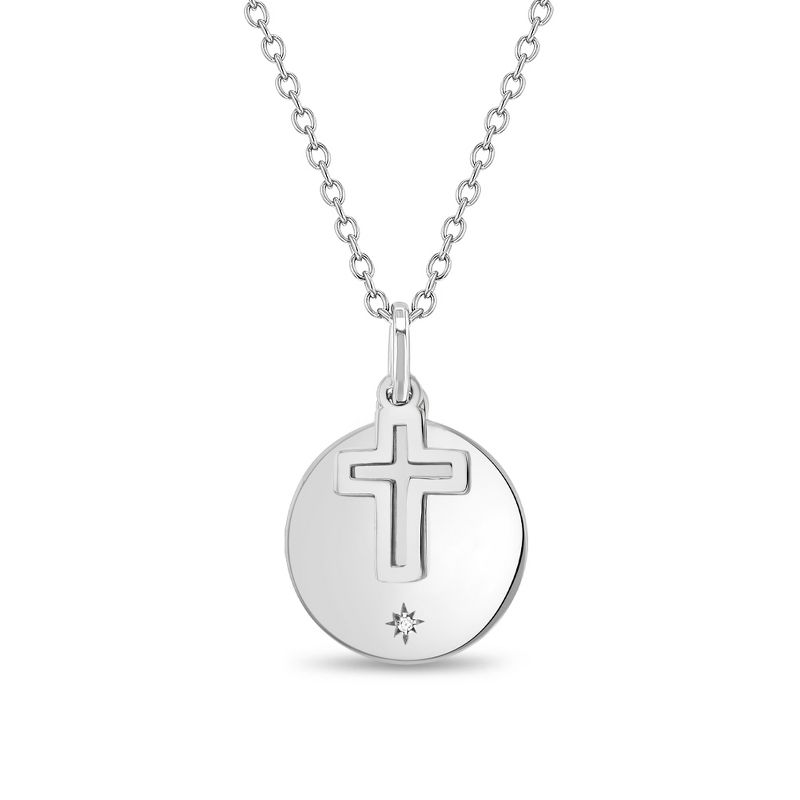 Girls' Cross Charm Round Pendant Sterling Silver Necklace - In Season Jewelry, 1 of 5