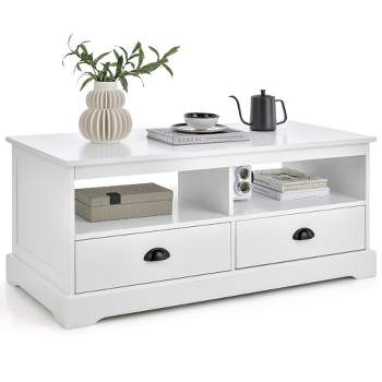 Tangkula Coffee Table Modern Wood Cocktail Table W/Drawer & Storage Shelf for Living Room
