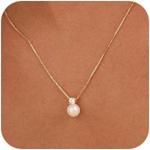 Dainty Pearl Choker 14K Gold Plated Lariat Drop Vintage Wedding Gift - 1 of 4