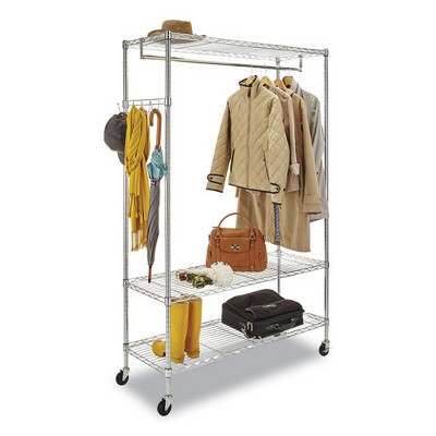 Silver 75" Portable Wire Shelving Garment Rack with Hanging Rod