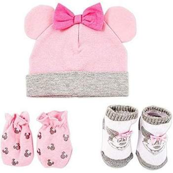 Disney Minnie Mouse Newborn Baby Boys’ Hat, Socks, and Mitten Take Me Home Layette Gift Set