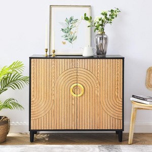Acekool Buffet Cabinet with Double Doors, Adjustable Shelves Sideboard Storage Cabinet with Wood Feet for Dining Room, Kitchen, Living Room - 1 of 4