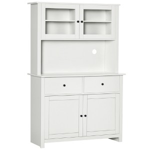 63.5" Kitchen Buffet with Hutch, Pantry Storage Cabinet with 4 Shelves, Drawers, Framed Glass Doors, Open Microwave Countertop - 1 of 4