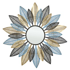 Distressed Metal Leaf Wall Mirror Blue - StyleCraft: Bohemian Iron Frame, No Assembly, Wall Mount - 1 of 4