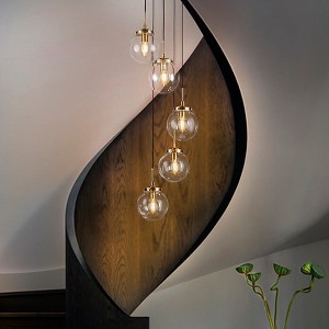 ALOADECOR 5-Light Staircase Modern Chandelier Foyer Pendant With Clear Globe Bubble Glass Accents - 1 of 4