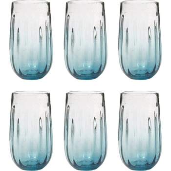 Amici Home Rosa 20 Ounce Highball Glasses, Mexican Glass Drinkware, Set of 6, Ombre & Optic Finish