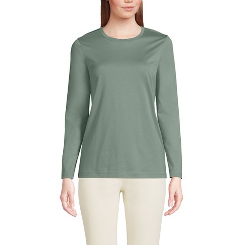 Lands' End Women's Relaxed Supima Cotton Long Sleeve Crew Neck T-shirt ...