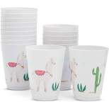 Sparkle and Bash 16 Packs Reusable Party Cups, Llama Cactus Plastic 9 oz Cup for Kids Birthday Parties, White
